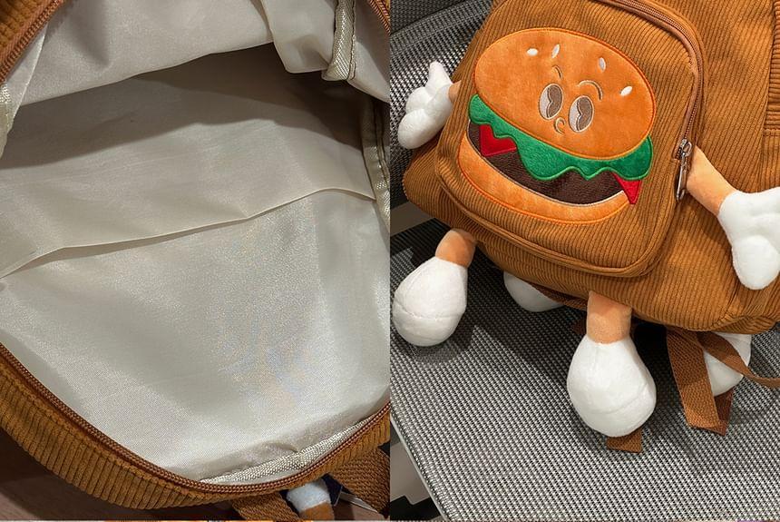 Hamburger Embroidered Corduroy Backpack / Bag Charm / Coin Purse / Set Product Image