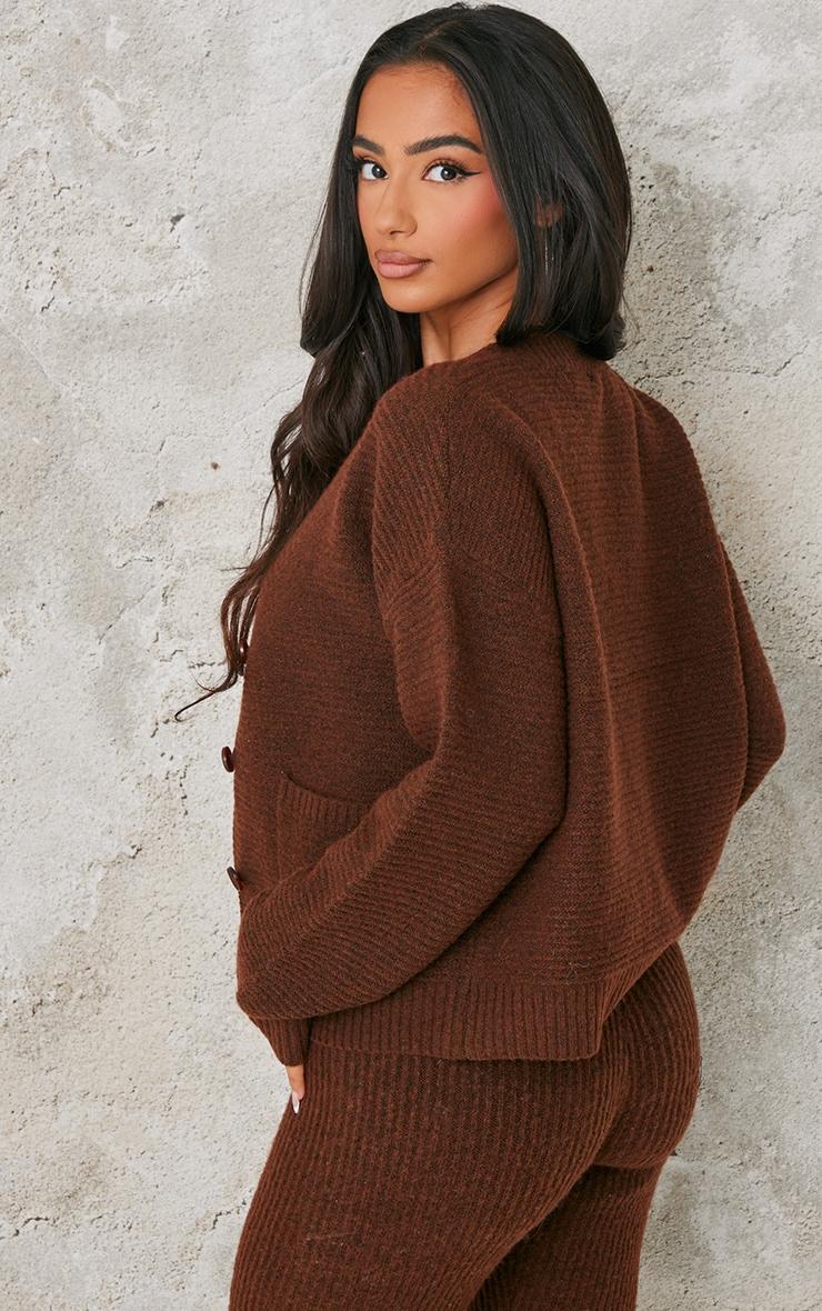 Petite Chocolate Rib Knit Oversized Cardigan Product Image