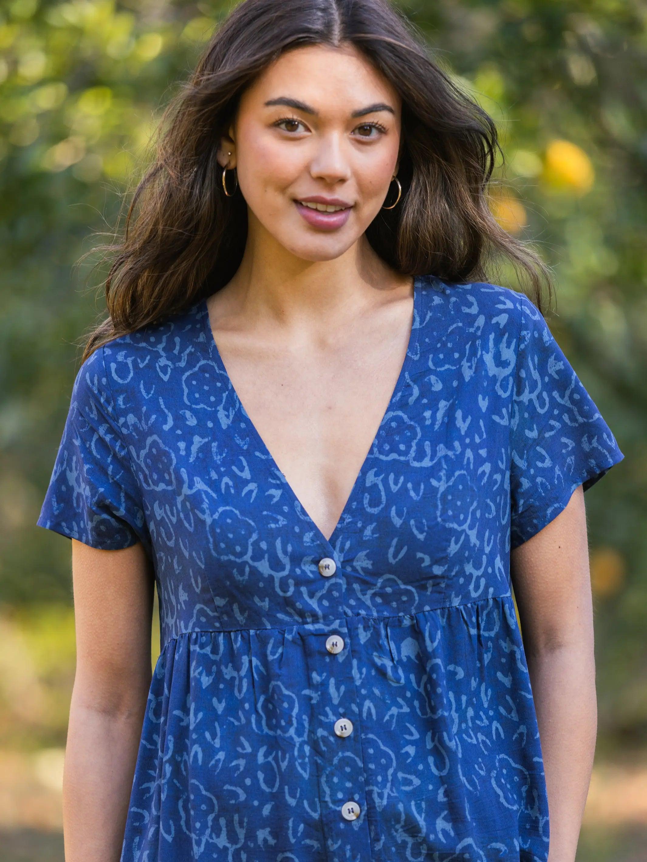 Avery Midi Dress - Navy Shibori Tie-Dye Product Image