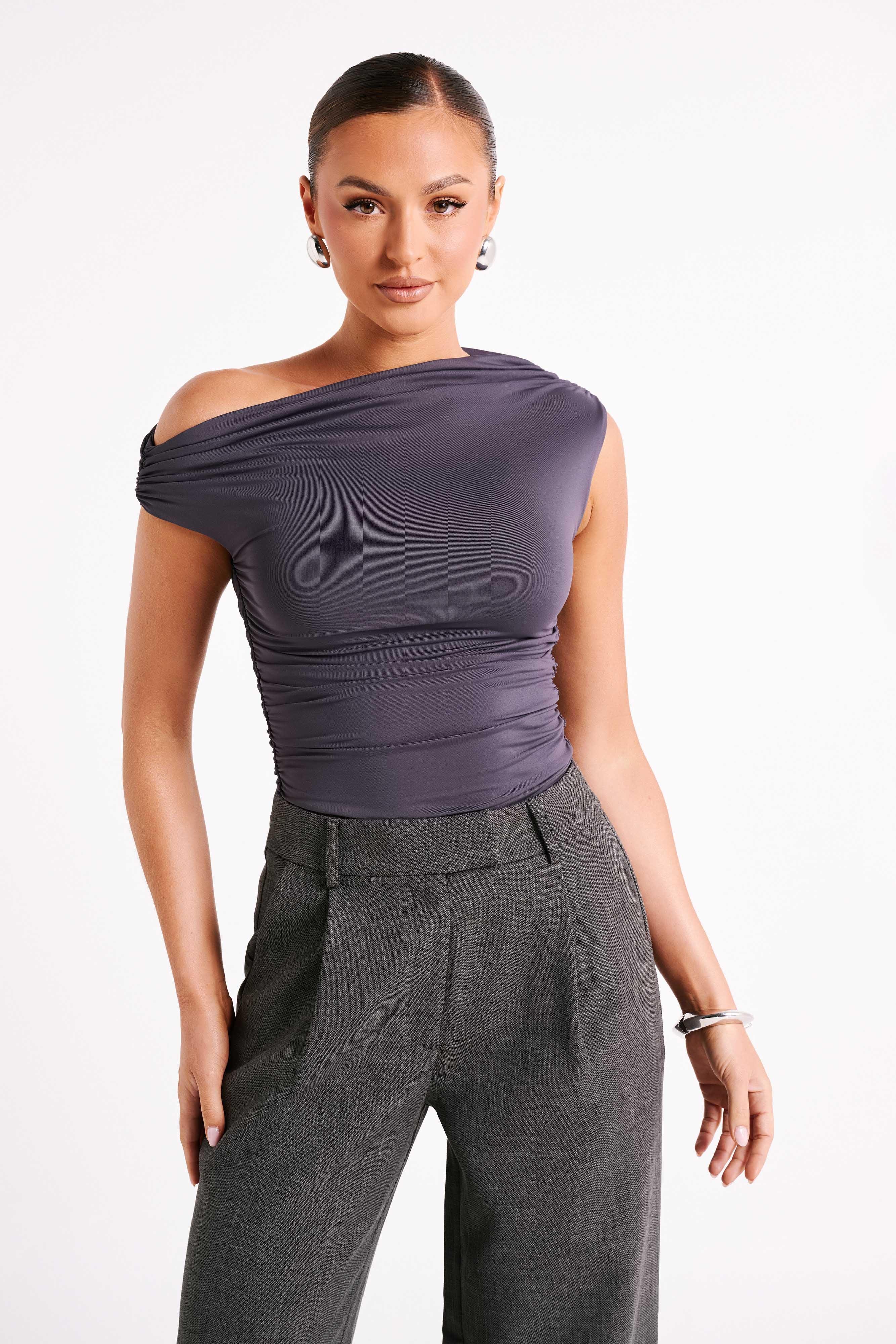 Alayna Recycled Nylon Ruched Top - Charcoal product image