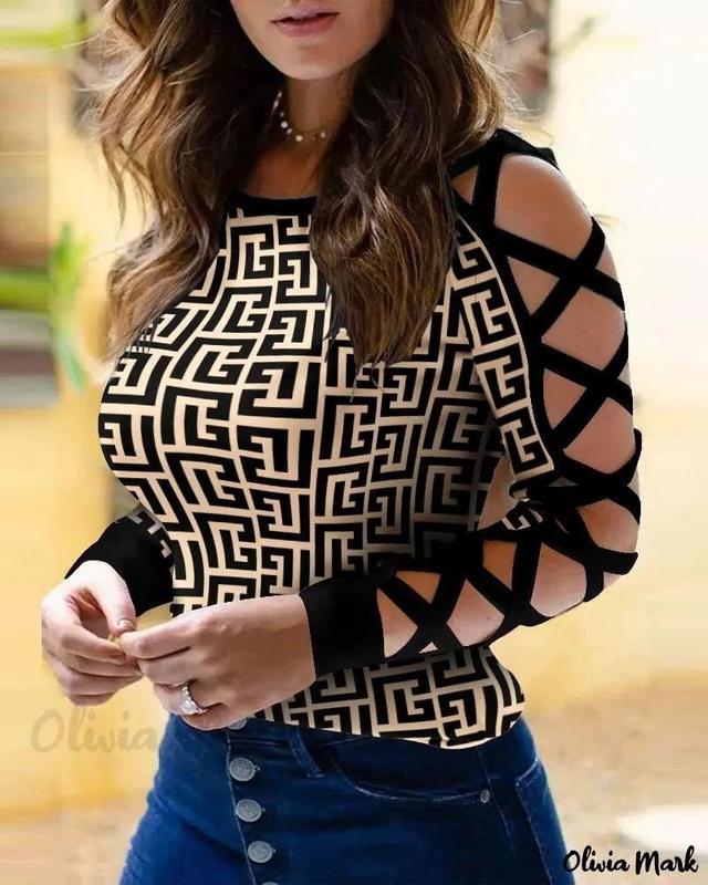 Olivia Mark – Contemporary Geometric Crisscross Cold Shoulder Top Product Image