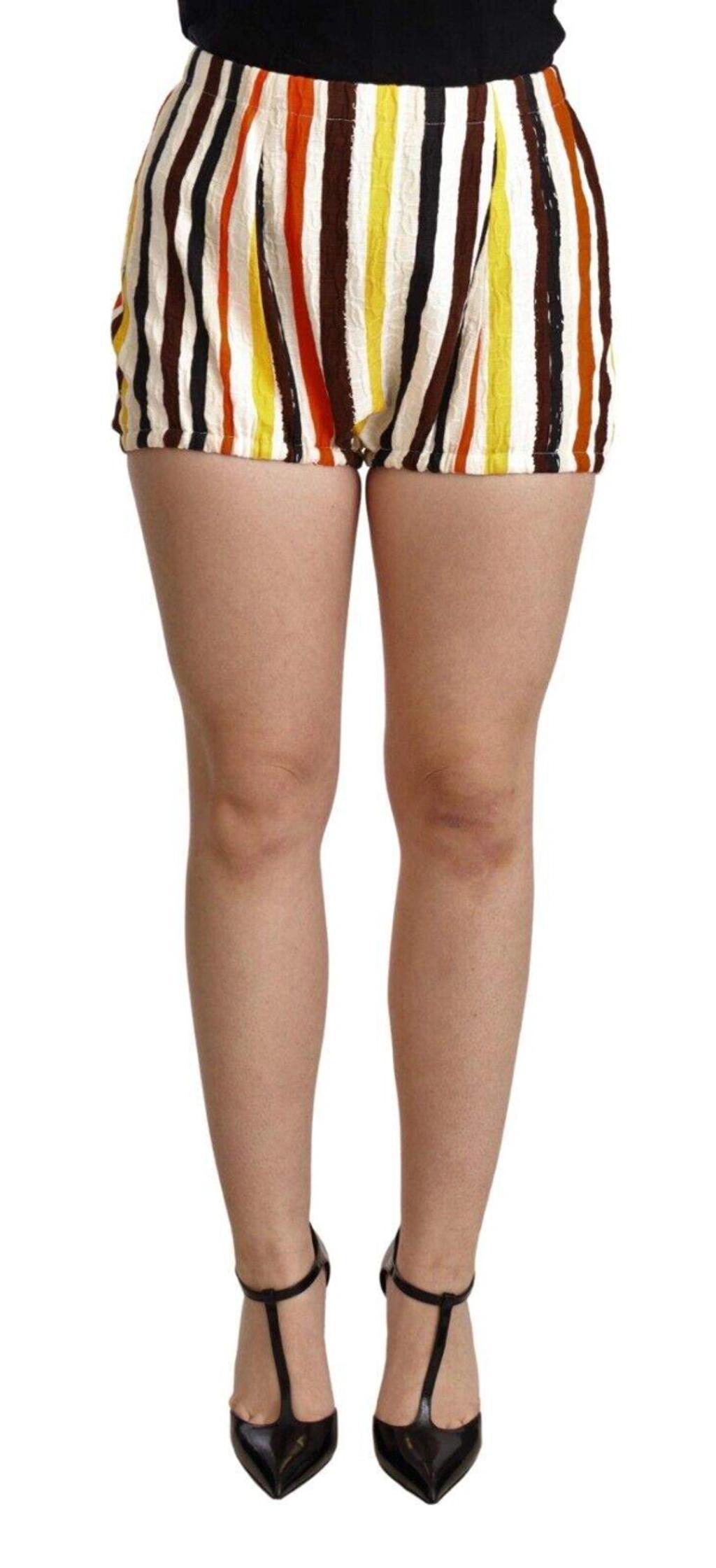 Multicolor Striped Cotton Hot Pants Shorts Product Image