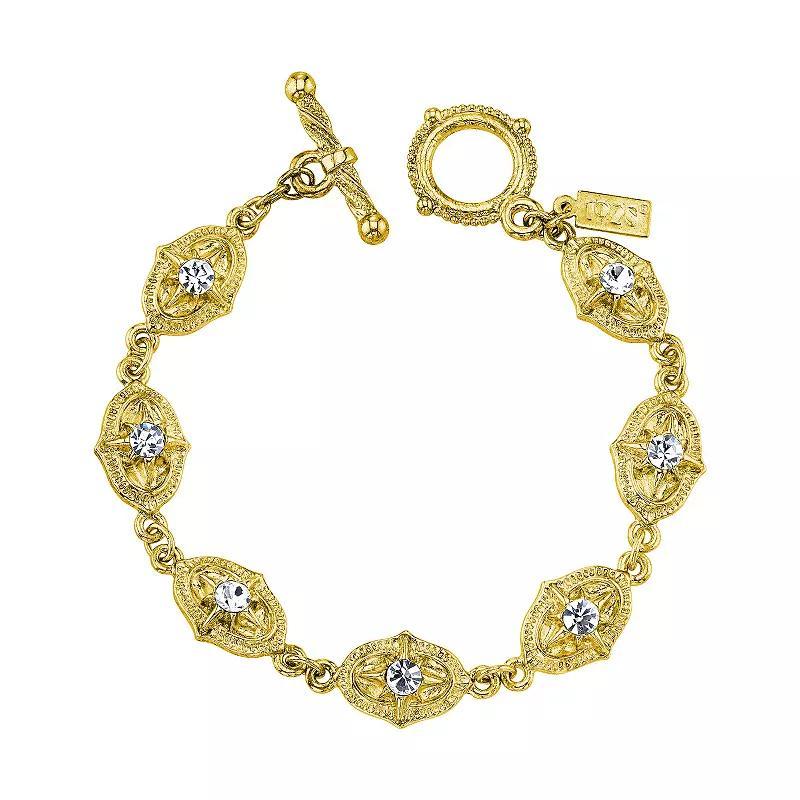 1928 Gold Tone Crystal Toggle Bracelet, Womens, White Product Image