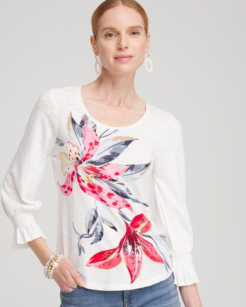 Women's Lilies Smocked 3/4 Sleeve Tee Product Image