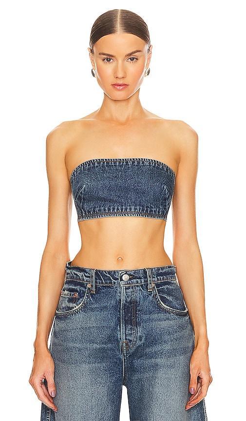 GRLFRND Lilah Denim Tube Top in Blue Product Image