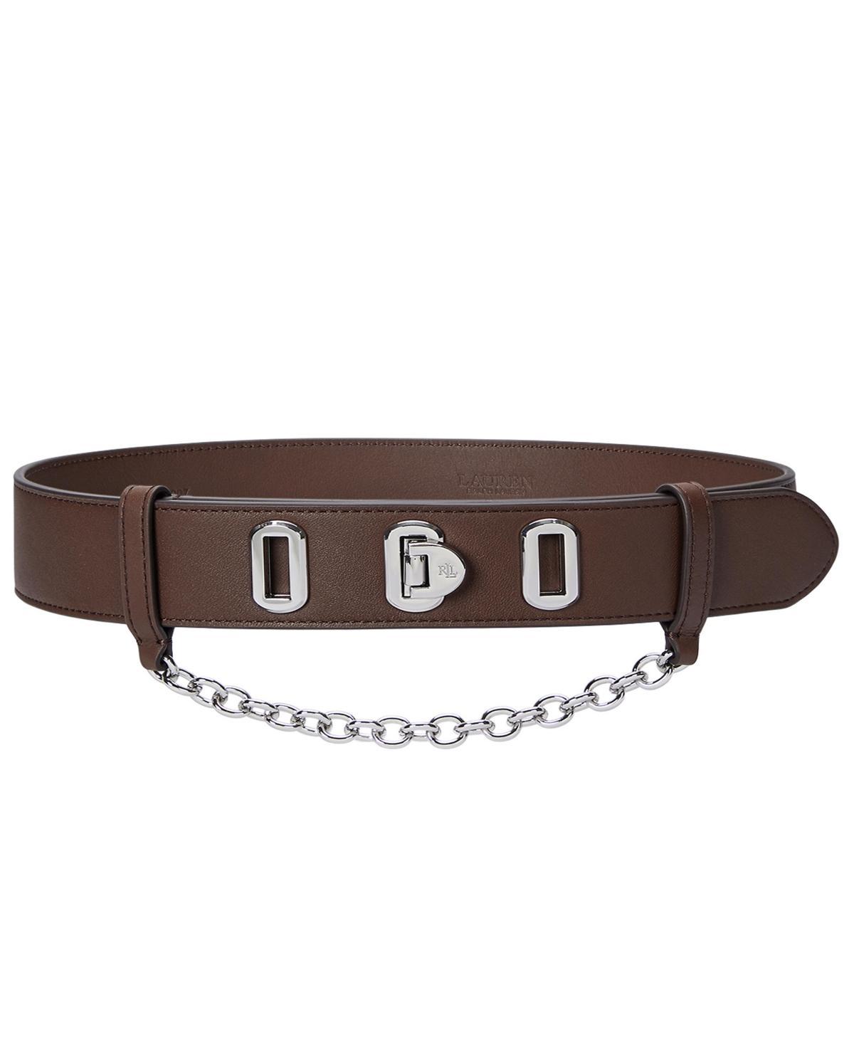 Lauren Ralph Lauren Womens Logo Flip-Lock Chain-Embellished Wide Leather Belt Product Image