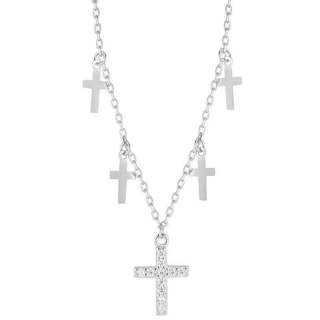 Sunkissed Sterling Silver Over Cubic Zirconia Cross Charm Necklace, Womens Product Image