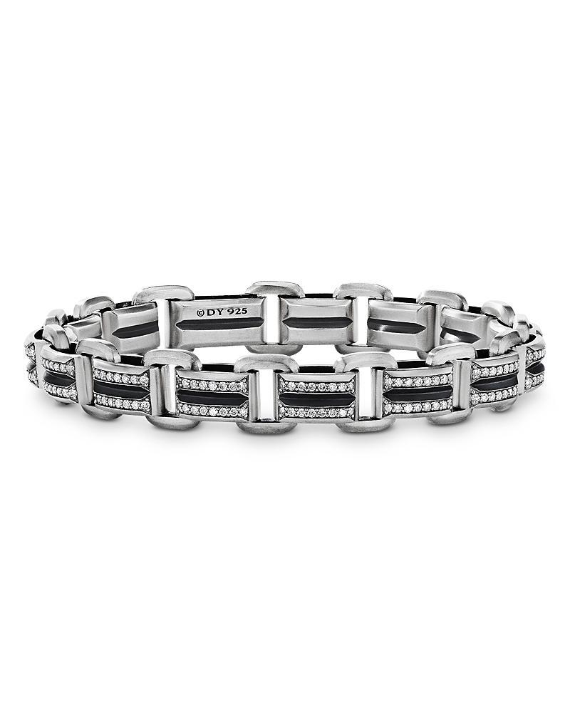 David Yurman Mens Sterling Silver Deco Diamond Pave Beveled Link Bracelet Product Image