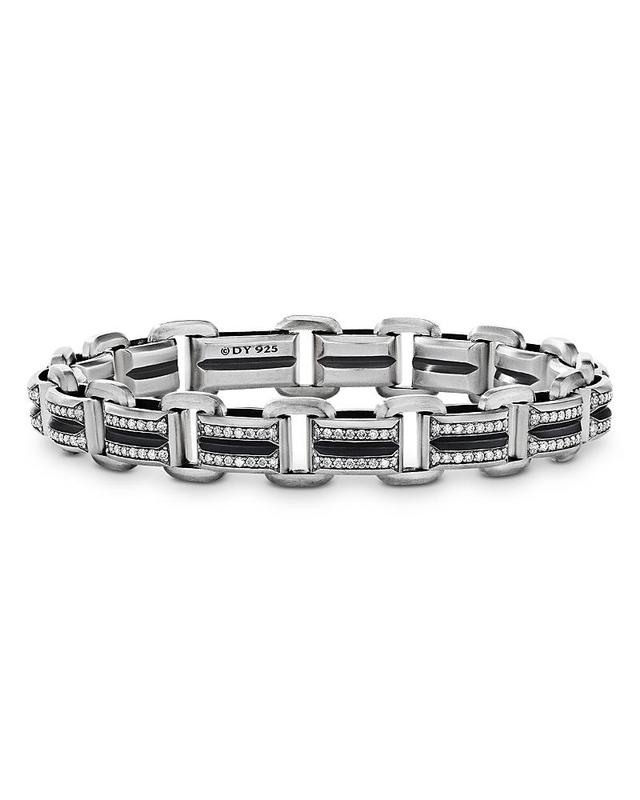 David Yurman Men's Sterling Silver Deco Diamond Pave Beveled Link Bracelet - Medium - Medium - Male Product Image