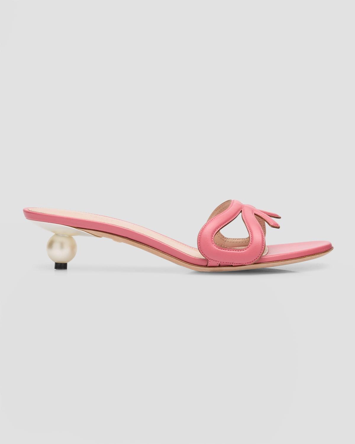 Leather Bow Pearly Slide Sandals Product Image