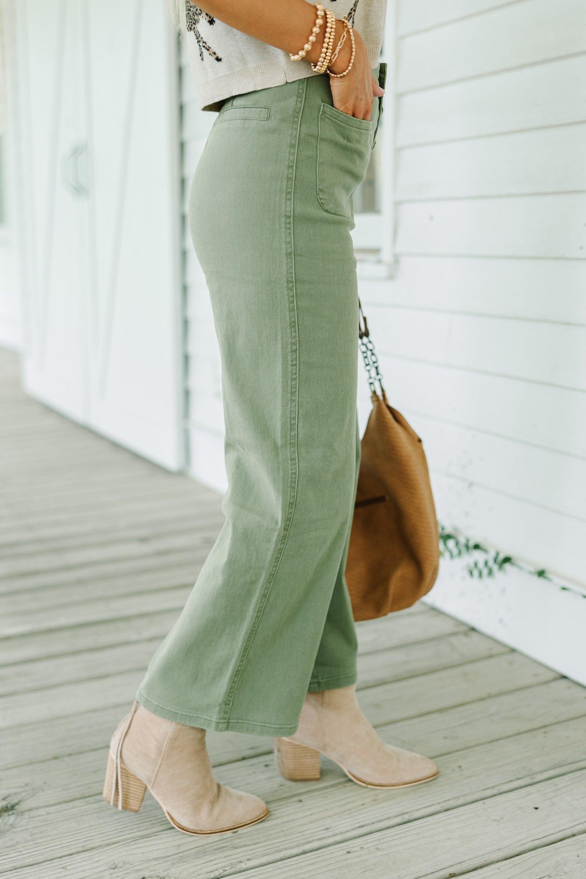 More To Love Olive Green Denim Pants Female Product Image