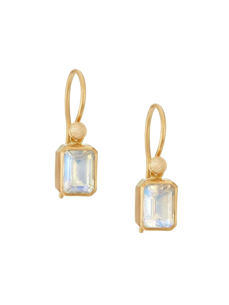 Womens 22K Yellow Gold & Moonstone Drop Earrings Product Image