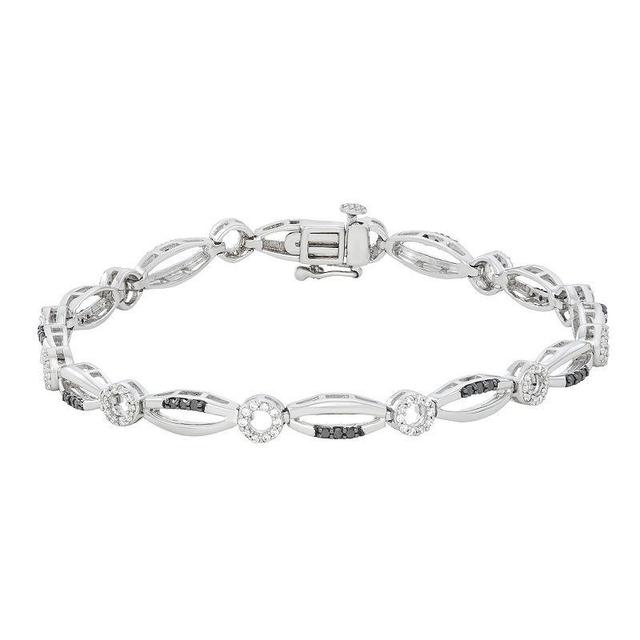 Sterling Silver 3/4 Carat T.W. Black & White Diamond X&O Bracelet, Womens Product Image