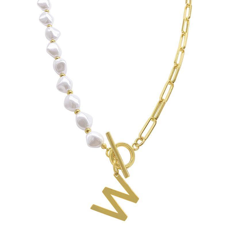 Adornia Simulated Pearl & Paperclip Chain Initial Toggle Necklace, Womens, Gold Product Image