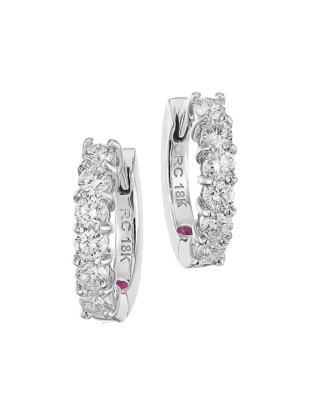 Womens 18K White Gold & 0.70 TCW Diamond Huggie Hoop Earrings/13MM Product Image