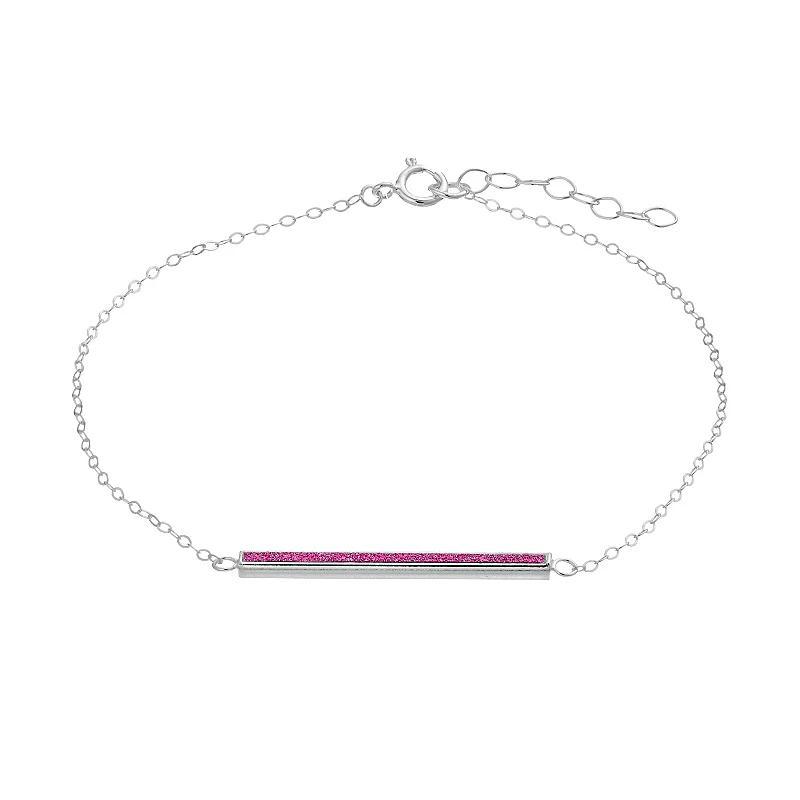 Aleure Precioso Sterling Silver Glitter Bar Chain Anklet, Womens Blue Product Image