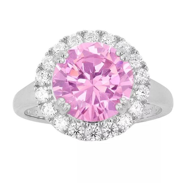 Rosabella Sterling Silver Pink & White Cubic Zirconia Halo Ring, Womens Product Image