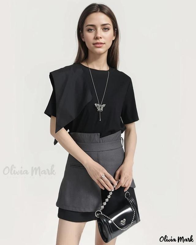 Olivia Mark – Stylish High-Waisted Wide Leg Pants with Irregular Shorts Design Product Image