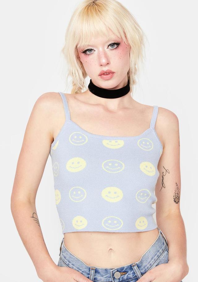 Bailey Rose Cropped Smiley Tank Top Cami - Blue Yellow Product Image