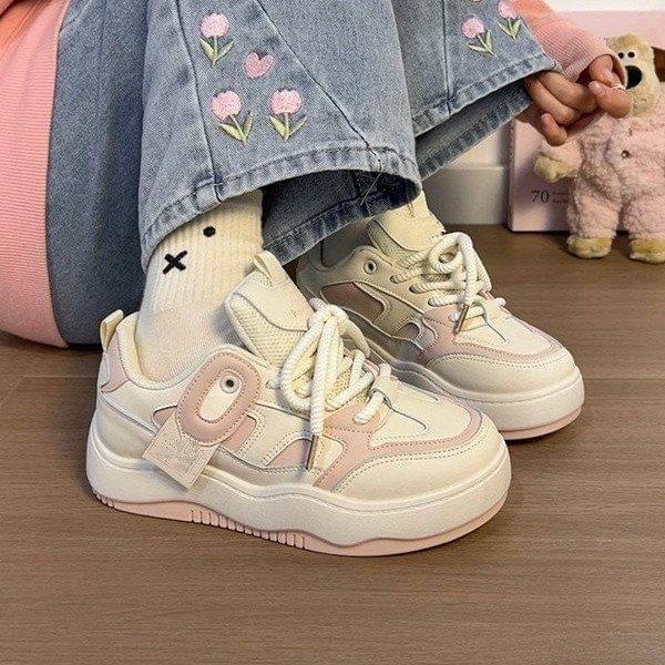 Two Tone Lace-Up Platform Sneakers Product Image