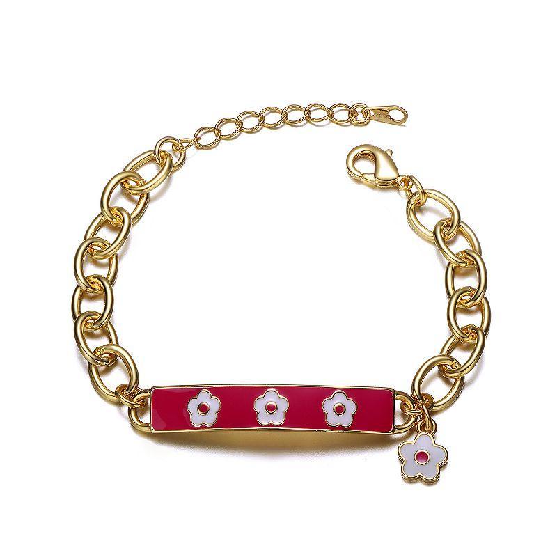 Kids 14k Gold Plated Enameled Flower Bar Bracelet, Womens Red Product Image