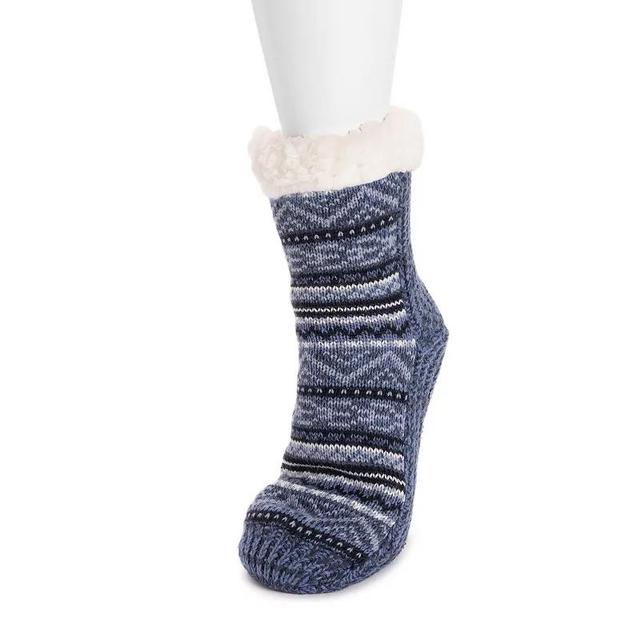 Womens MUK LUKS Fairisle Gripper Crew Socks Blue Blue Product Image