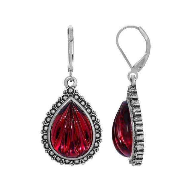 1928 Silver Tone Teardrop Earrings, Womens, Red Product Image