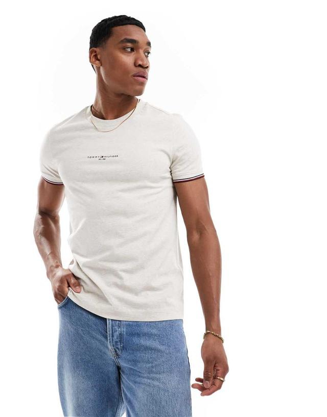 Tommy Hilfiger small logo tipped T-shirt in off white Product Image