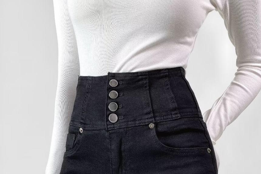 High Waist Plain Slim Leg Jeans Product Image