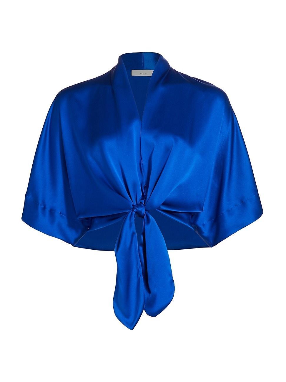 Womens Dolman Tie-Front Silk Blouse Product Image