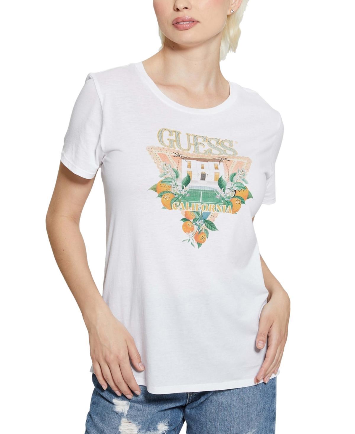 Guess Womens Embellished Mansion Logo Easy T-Shirt Product Image