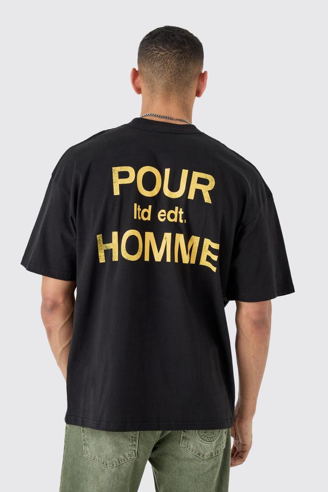 Oversized Pour Homme Slogan T-shirt | boohooMAN USA Product Image