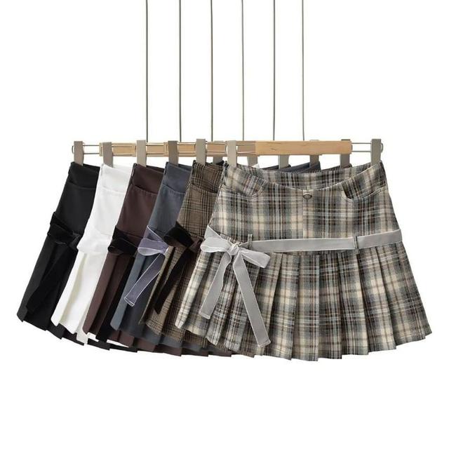 Mid Waist Pleated Mini A-Line Skirt Product Image