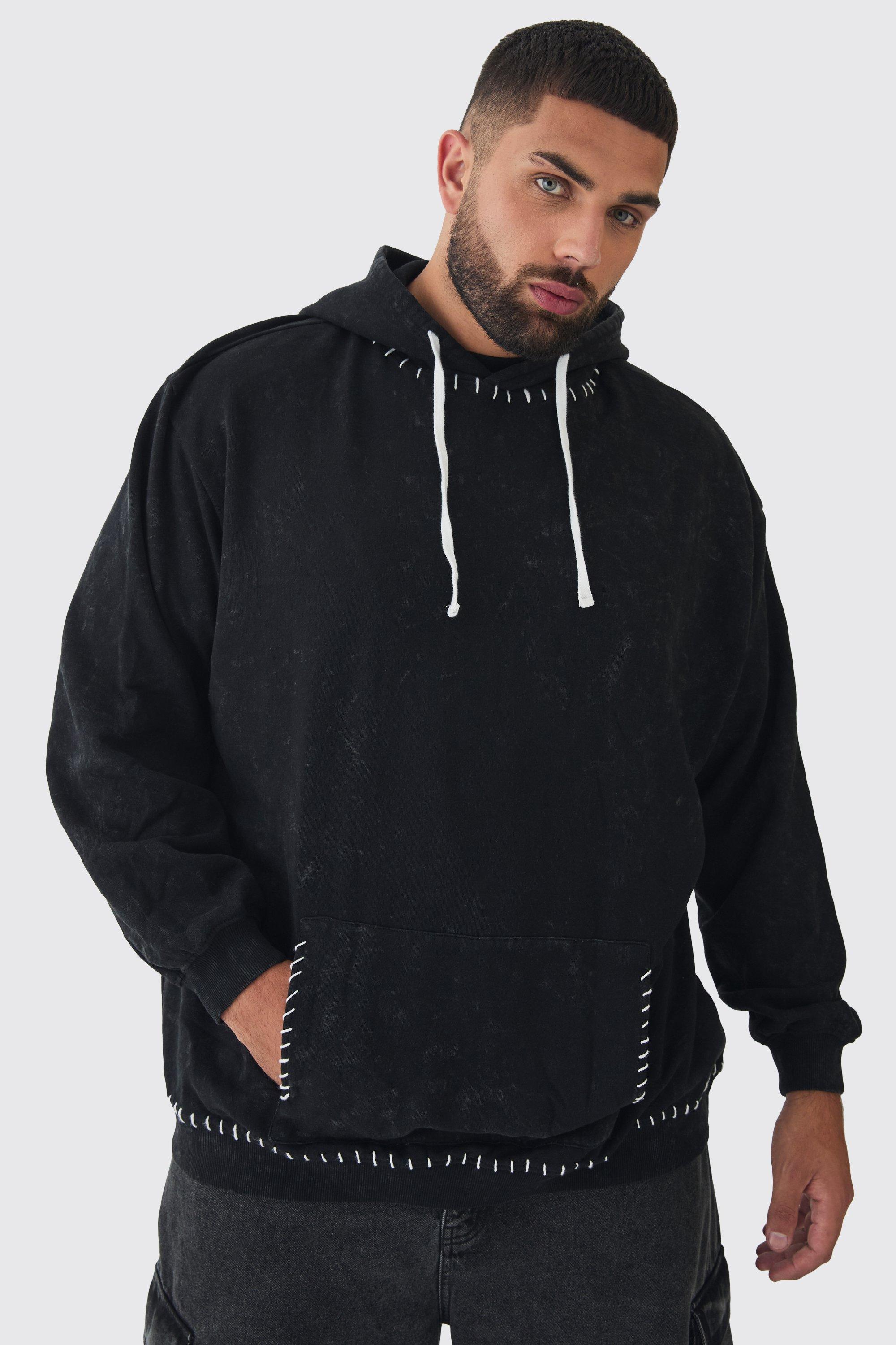 Plus Stitch Detail Oversized Washed Hoodie | boohooMAN USA Product Image