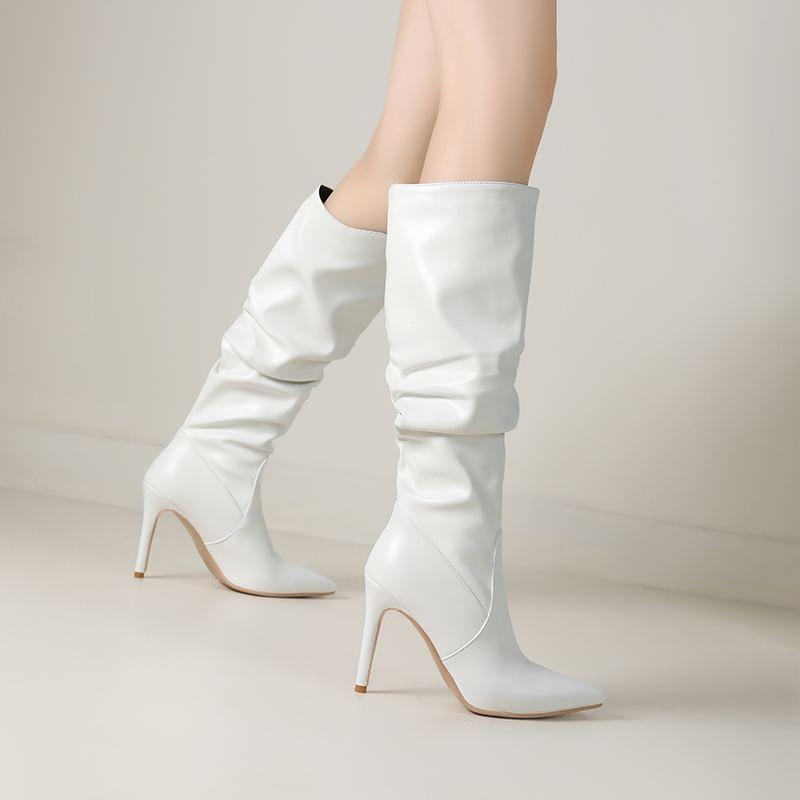 Pointy Stiletto Heel Shirred Knee High Boots Product Image