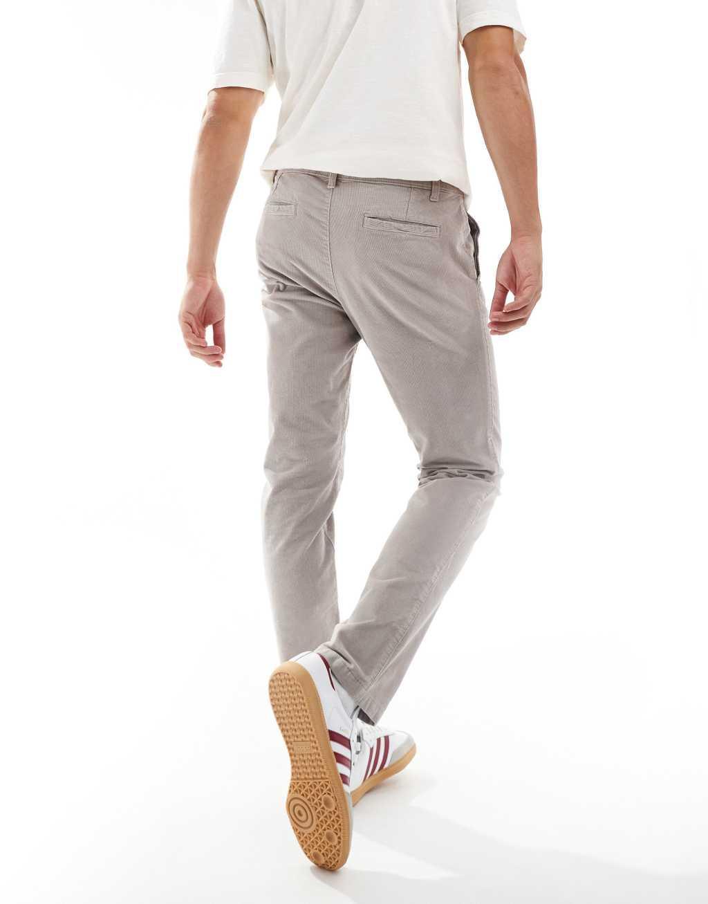 ASOS DESIGN slim fit corduroy pants in gray Product Image