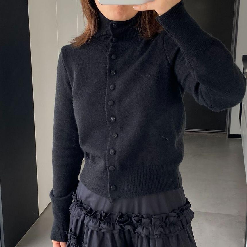 Turtleneck Plain Button Cardigan Product Image