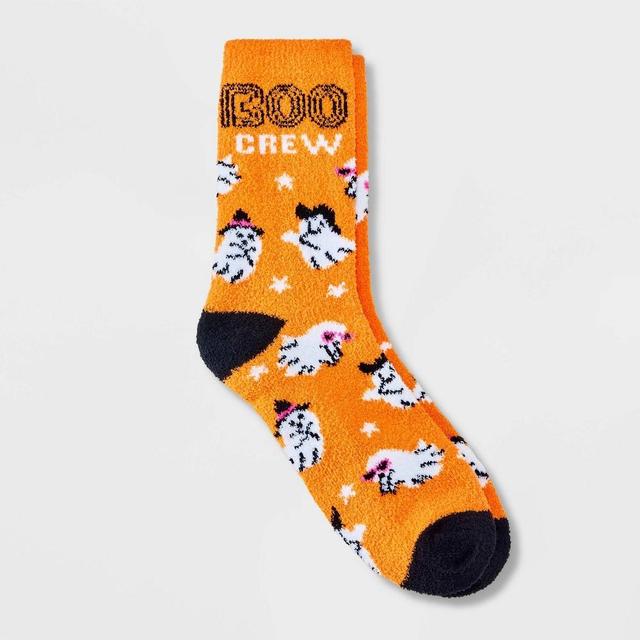 Women's "Boo Crew" Ghosts Halloween Cozy Crew Socks - Hyde & EEK! Boutique™ Orange/Black 4-10 Product Image