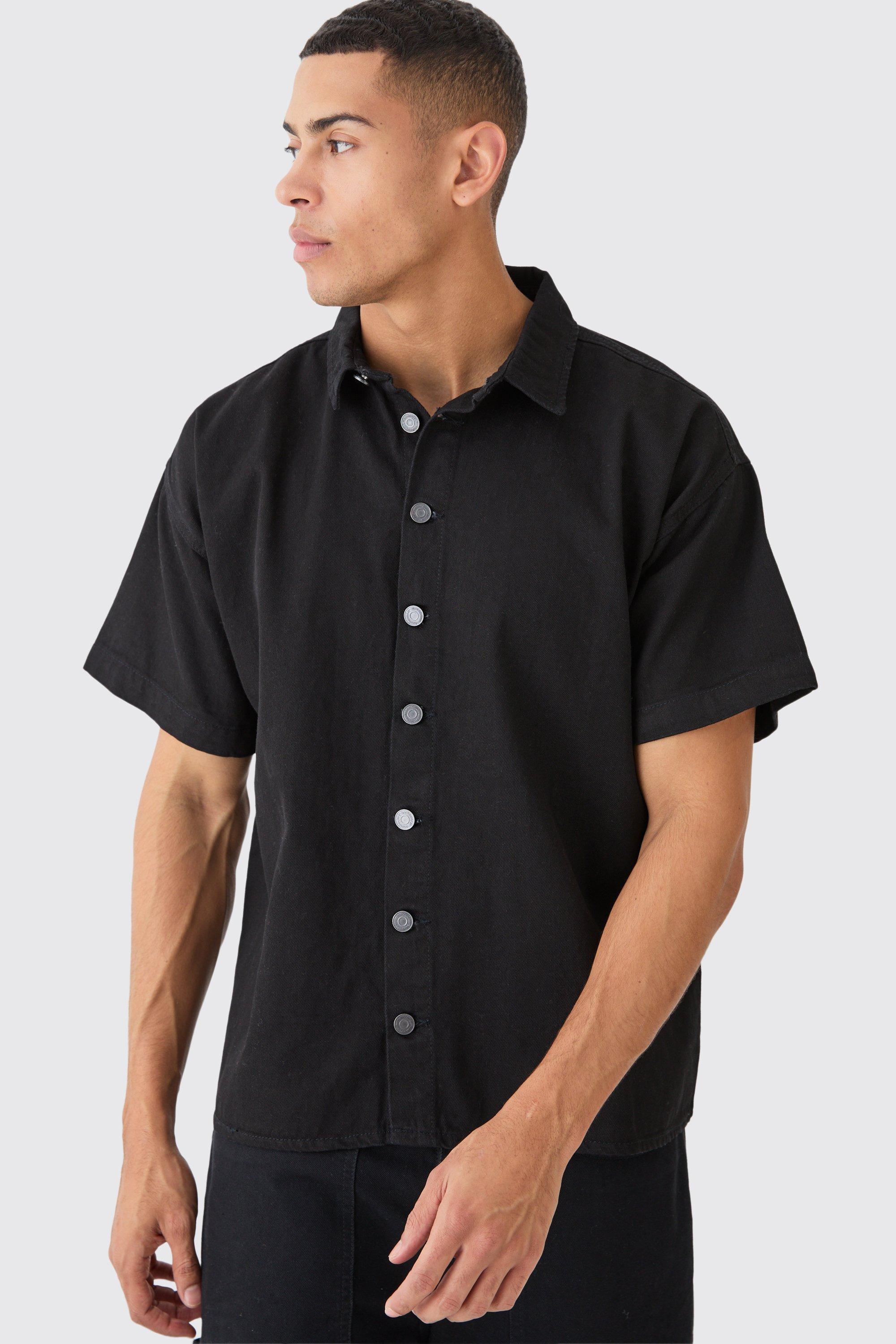 Short Sleeve Boxy Fit Denim Shirt | boohooMAN USA Product Image