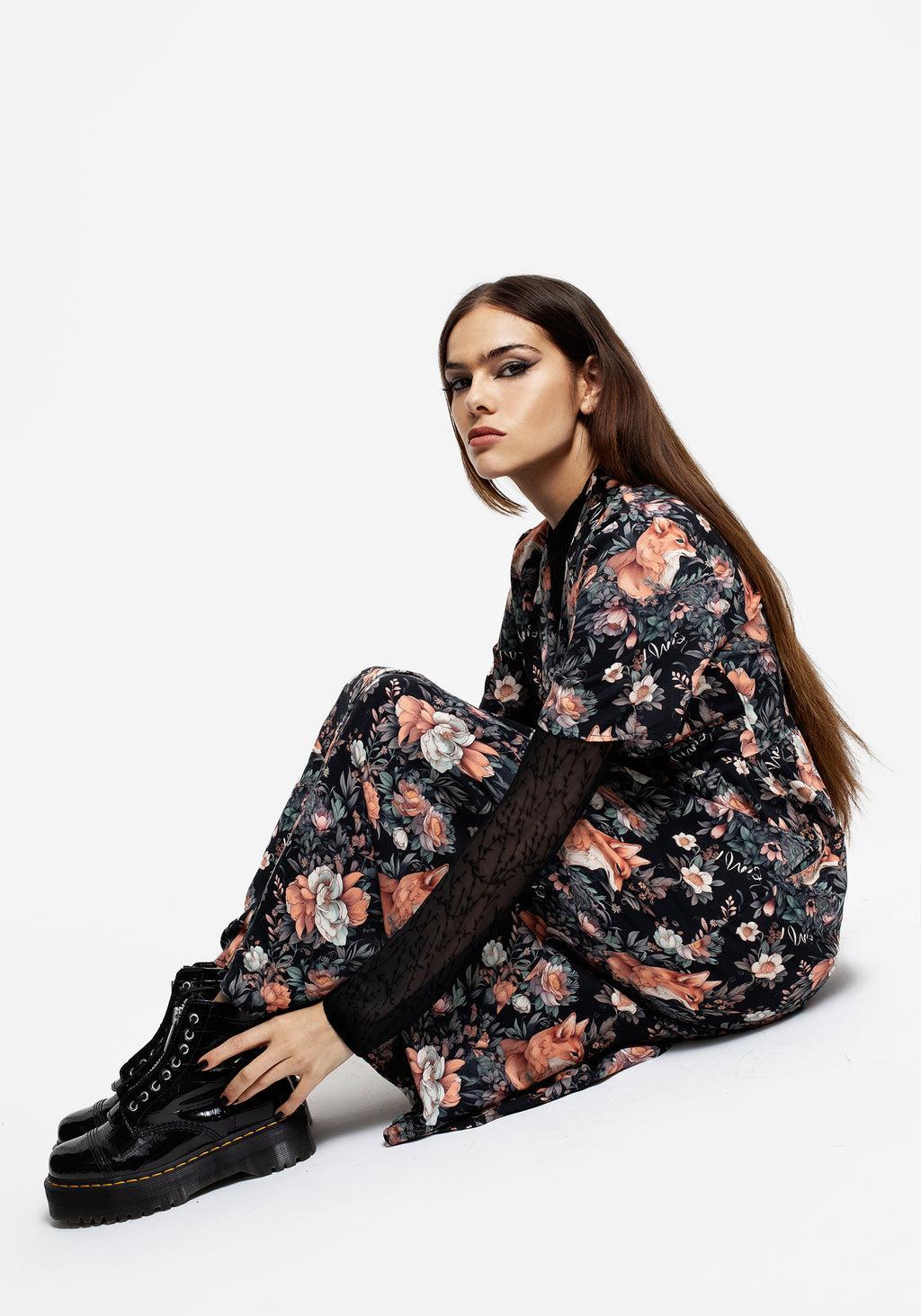 Reynard Fox Floral Print Midi Shirt Dress Product Image