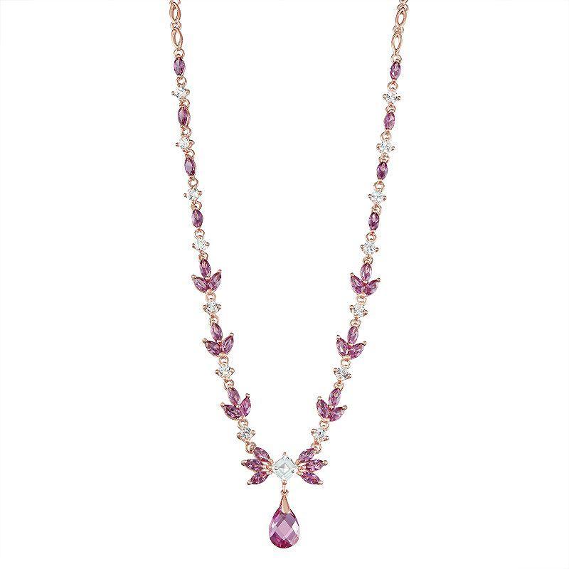 14k Rose Gold Over Silver Lab-Created Sapphire Necklace, Womens Pink Tone Product Image