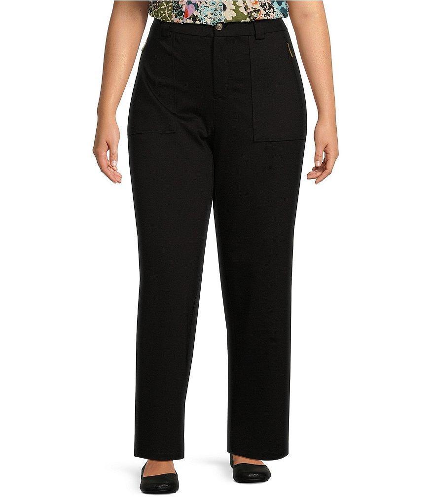 Intro Plus Size Solid Naomi Double Knit Ponte Straight-Leg Pants Product Image