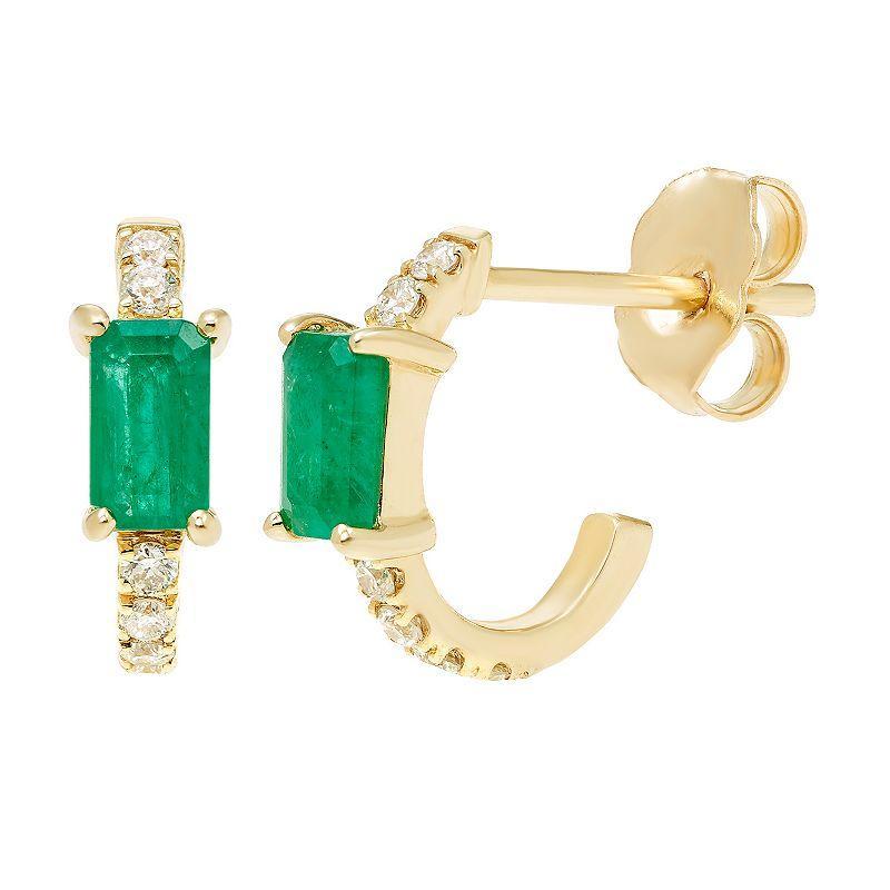 The Regal Collection 14k Gold Emerald & 1/8 Carat T.W. Diamond Huggie Stud Earrings, Womens Product Image