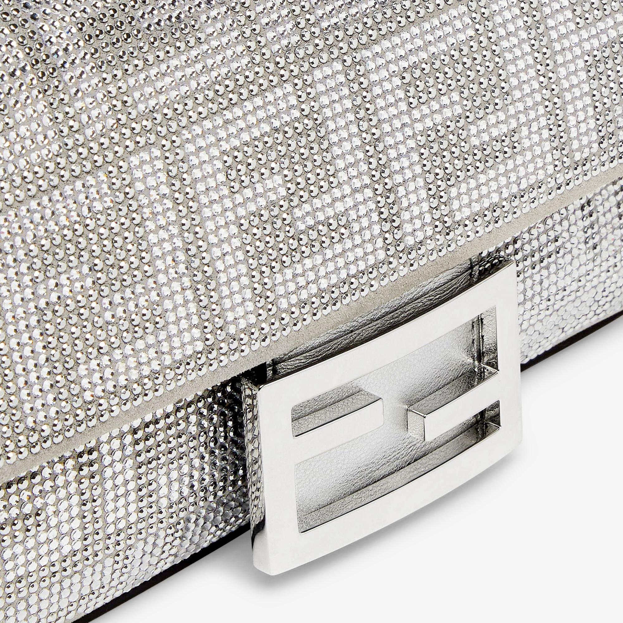 Baguette MiniSilver leather bag with crystal FF motif Product Image