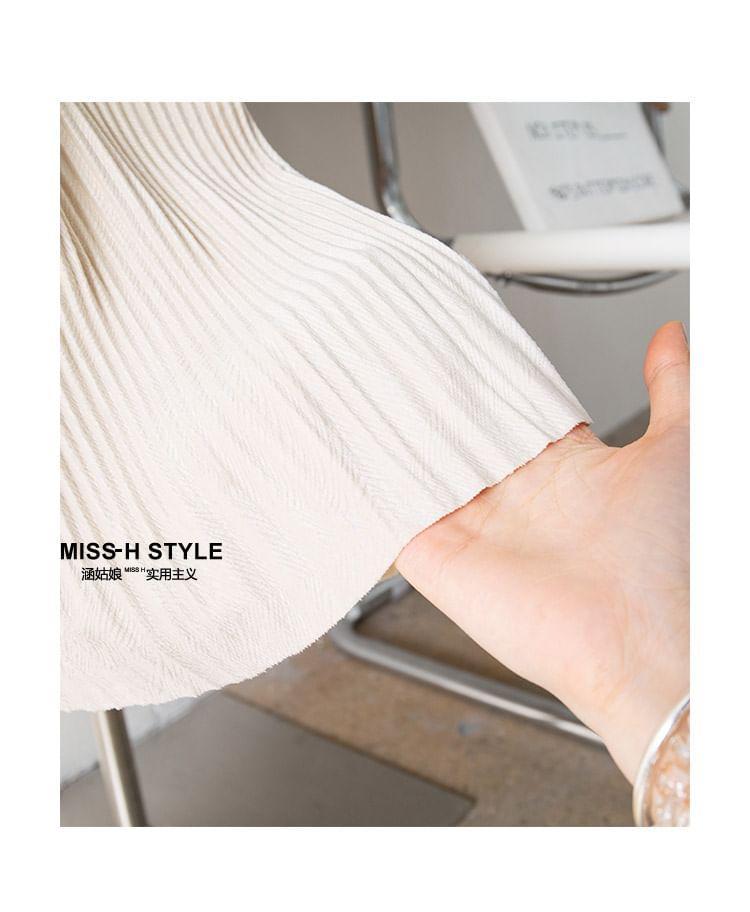 High Waist Plain Pleated A-Line Midi Skirt Product Image