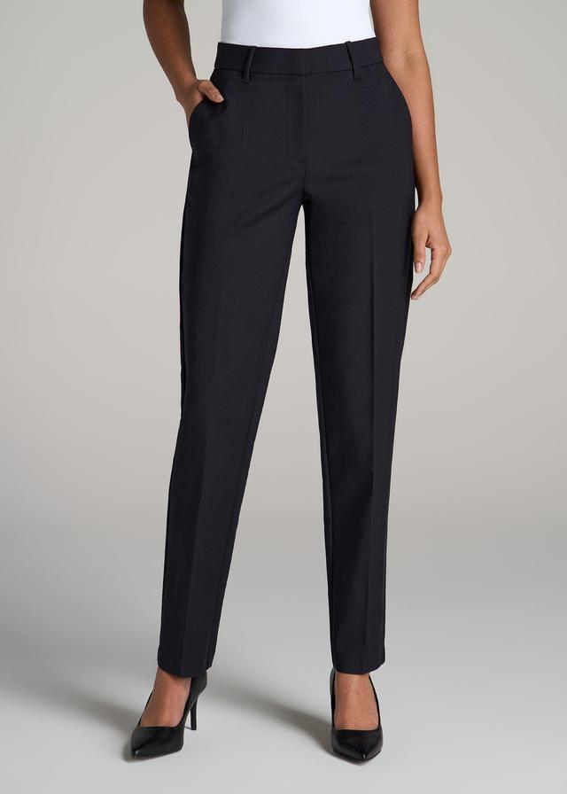 Flat Front Tapered Dress Pants for Tall Women in Black Product Image