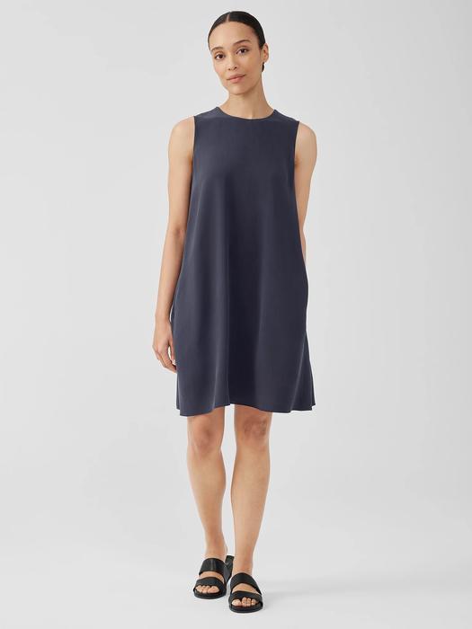 EILEEN FISHER Silk Georgette Crepe Round Neck Dressfemale Product Image