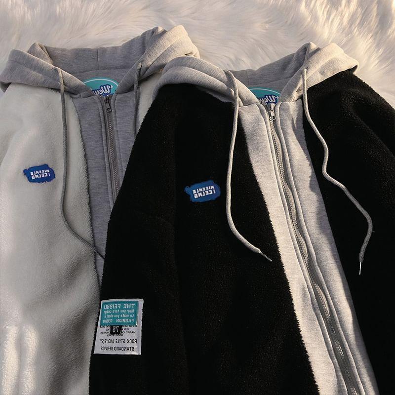 Mock Two-Piece Fleece Panel Zip-up Hoodie Product Image