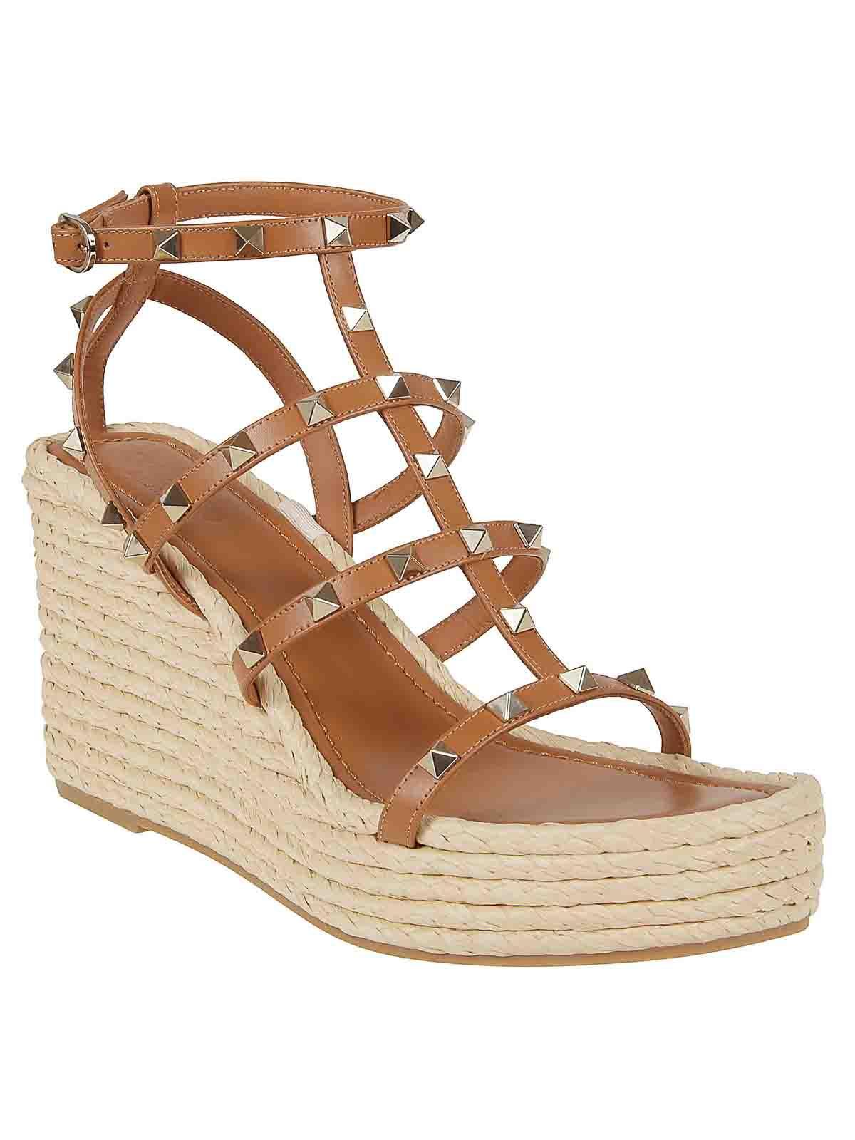 Rockstud Wedge Espadrilles In Beige Product Image