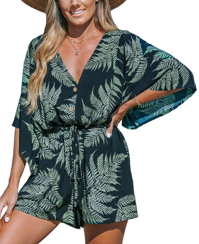 Cupshe Womens Palm Leaf Loose Sleeve Romper Product Image